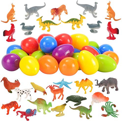 JOYIN 48 Pieces Easter Eggs Prefilled with Assorted Natural World Animal Figures Easter Basket Stuffer for Kids Easter Egg Stuffers Fillers