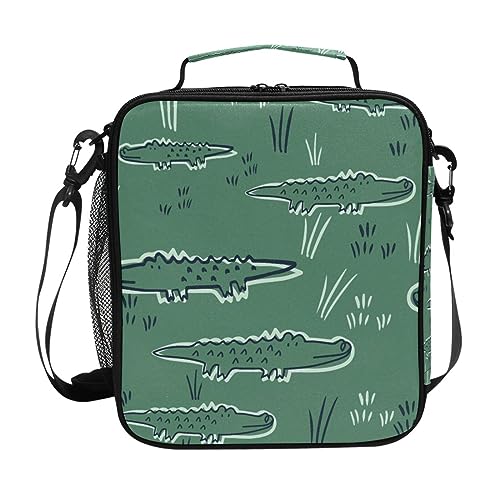 Alligator Crocodile Green Lunch Bags for Boys Girls Insulated Small Cooler Lunch Box Toddler Lunchbox School Office Women Tote Lunchbags