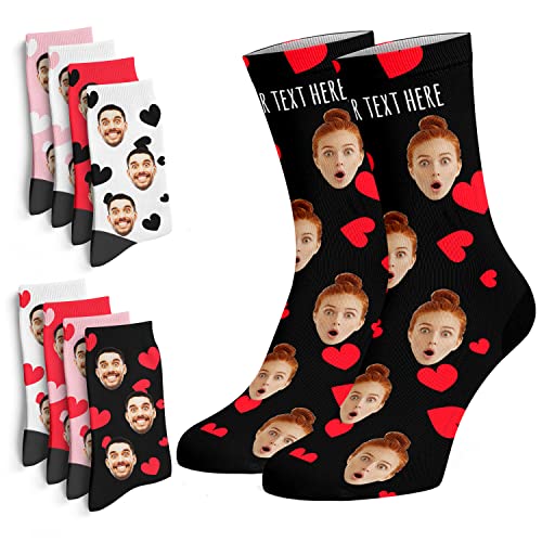 Custom Photo Face Socks with Hearts - 8 Design Options Personalized Multiple Frame Your Face, Picture or Pet Valentine Day Gifts for Him, Her Funny Boyfriend, Girlfriend 1-14