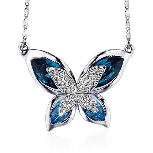 SIVERY Christmas Necklaces for Women 'Butterfly' Pendant Necklace Jewelry with New Crystals, Gifts for Girlfriend and Mom, Jewelry for Women Blue