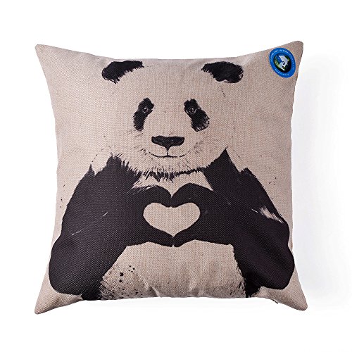 Dolphine Printed Create of Life Animal Style Cotton Linen Square Panda Pattern Sofa Simple Decorative Pillow Cases Cushion Cover 18x18 Inches