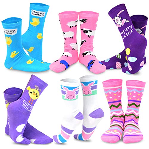 TeeHee Women's Easter Day Fashion Crew Socks 6 Pair Pack (Easter Bunny and Eggs)