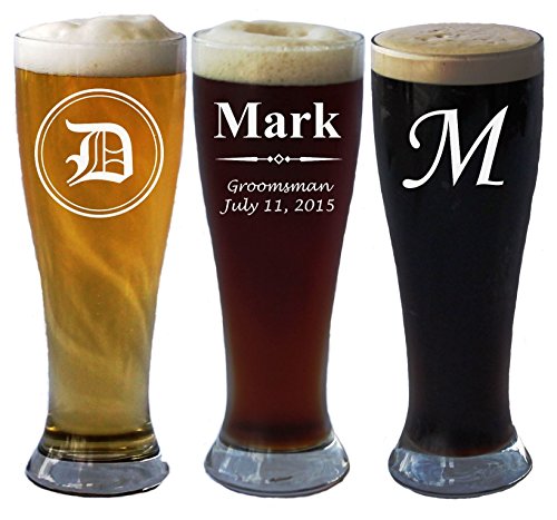 Personalized Pilsner Beer Glass 16 Oz - Wedding Party Groomsmen Father's Day Gifts - Custom Engraved Monogram Drinkware Glassware Barware Etched for Free