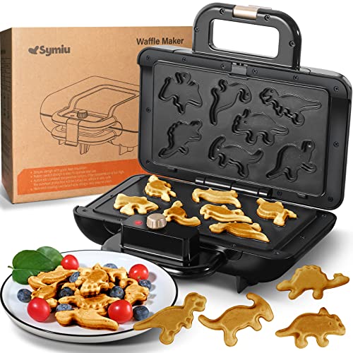 Dinosaur Waffle Maker for Kids Mini Waffle Iron,7 Dino Waffles in Minutes, Cast Iron Waffle Maker with Removable Plates Electric Nonstick Fun Breakfast Maker Machine, Xmas Gift for Kids Family