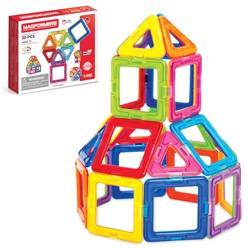 Magformers Basic Set (30 pieces) magnetic building blocks, educational tiles, STEM toy - 63076 , Rainbow