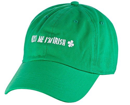 D&Y St. Patrick's Day Embroidered Quote Lucky Clover Low Profile Baseball Cap, Kiss Me I'm Irish, Green