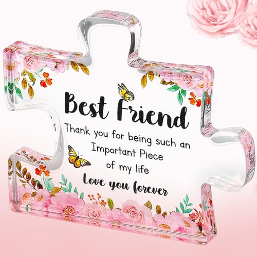 DUQGUHO Gifts for Best Friend,Friendship Gifts for Women Men,Friend Birthday Gift,Acrylic Puzzle 3.9 x 3.3 inch Desk Decor,Sentimental Going Away Friendship Gift
