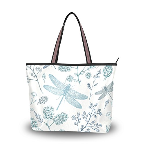 Shoulder Bag Large Beach Travel Tote Bag Blue Dragonfly Printed Handbags
