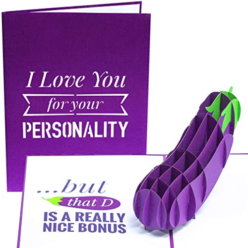 PopLife Naughty Eggplant 3D Pop Up Card - I Love You for Your Personality, But…” Inappropriate Birthday Card, Sexy Valentine’s Day Gift, Funny Card for Husband, for Boyfriend, Fiance