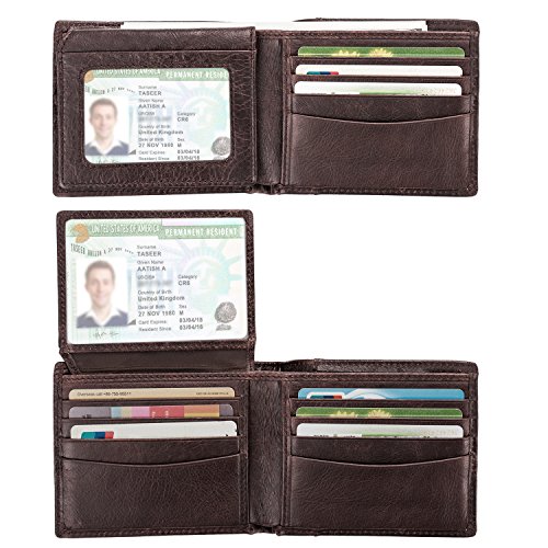 Genuine Leather Wallet for Men, RFID Blocking Bifold Men Wallet, Super Slim Design Stylish Gift for Men, Multi Card Extra Capacity Travel Wallet with 2 ID Window