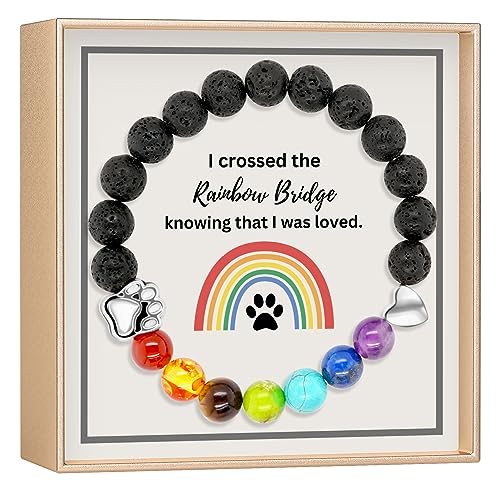 OLGAS GEMS Rainbow Bridge Pet Memorial Gifts: Sympathy Dog Memorial Gifts for Loss of Dog or Cat - Stone Bracelet and Meaningful Message Card Ideal for a Bereavement Remembrance Gift