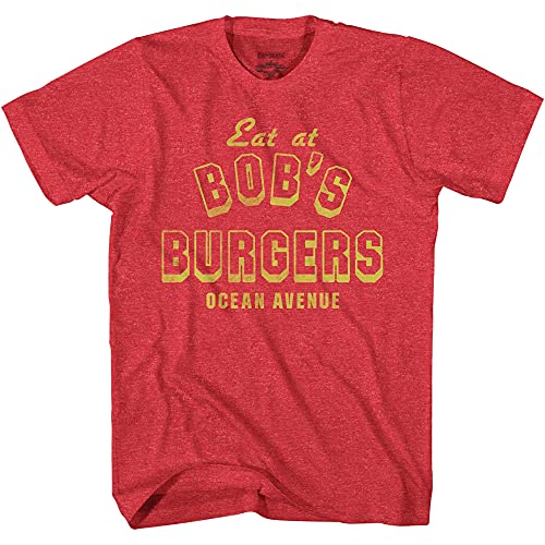 Bob's Burgers Eat At Ocean Ave Adult T-shirt (Heather Red, X-Large, x_l)