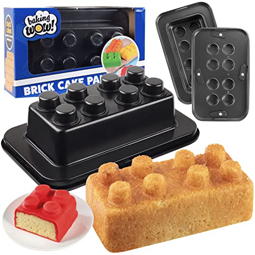 Brick Building Cake Pan Mold - Build, Decorate, Even Stack 9' 3D Shaped Cakes - Fun Baking Activity Treat for Kid or Adult Birthday Parties, Celebration Gift, Easy to Use Non-Stick Oven Bakeware
