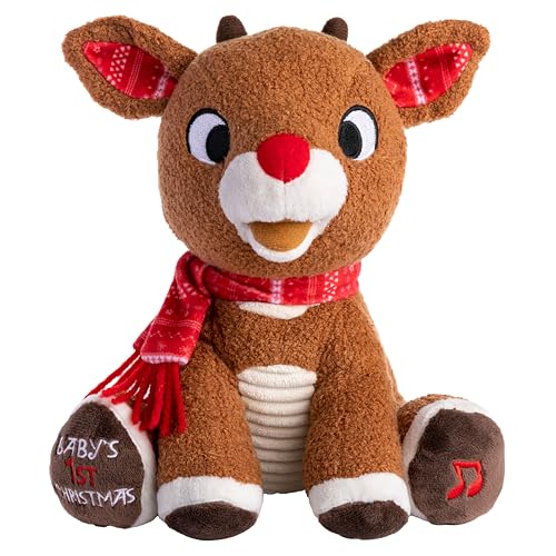 KIDS PREFERRED Santa Claus Rudolph The Red-Nosed Reindeer Musical Stuffed Animal, Baby's First Christmas Plush, 8 Inches