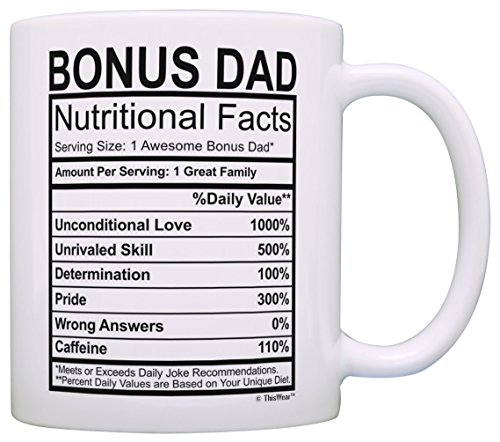 Fathers Day Mug for Stepdad Nutritional Facts Label 11oz Ceramic Coffee Mug Tea Cup White