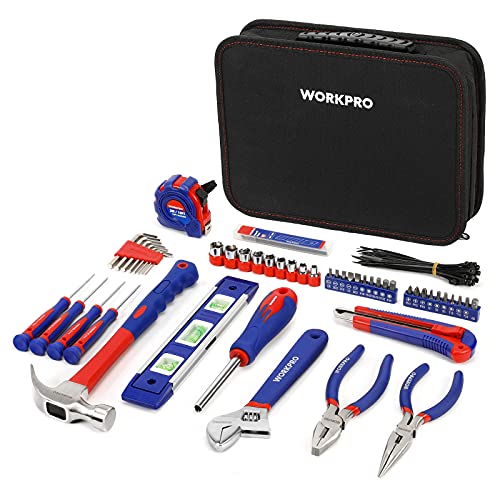 WORKPRO Home Tool Kit, 100 Piece Kitchen Drawer Household Hand Tool Set with Easy Carrying Pouch