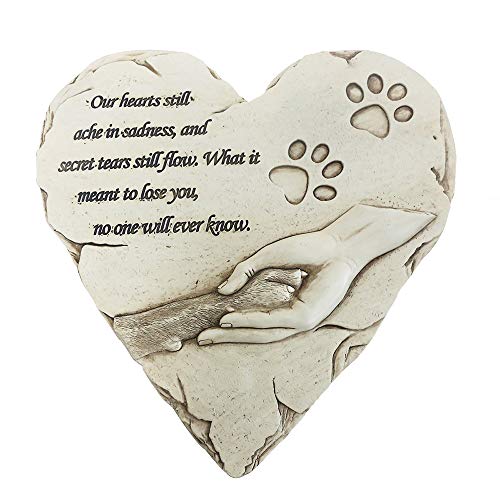 New York Dog Pet Memorial Stones, Hand-Painted Heart-Shaped Loss of Pet Dog Memorial Gifts with Sympathy Poem and Paw in Hand Design, (White)