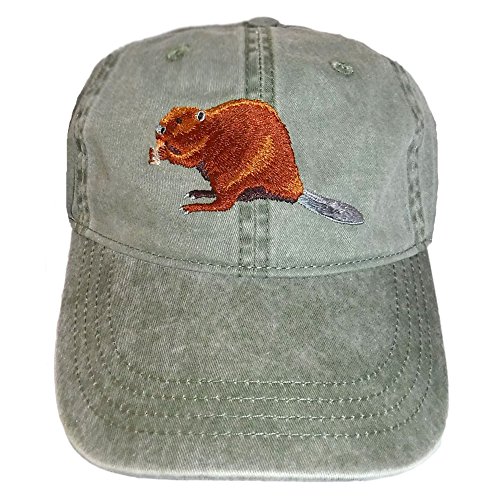 ECO Wear Embroidered Beaver Wildlife Baseball Cap,Khaki Green,One Size / Adjustable