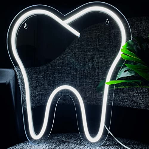 Tooth Neon Sign LED Teeth Sign for Dental Office Decor Wall Hanging Lights for Dentistry Wall Decor Business Sign Gift for Dentist, Dental Student Gift, Dentist Retirement Gift, Dentist Sign
