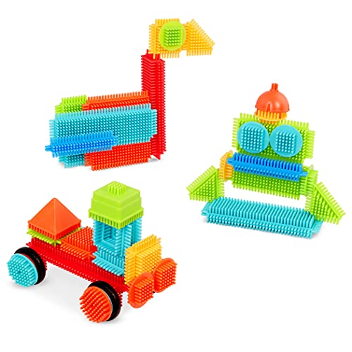 Battat- Bristle Blocks- STEM Interlocking Building Blocks- 50 pc Playset- Developmental Toys for Toddlers & Kids- Basic Builder Bucket- 2 Years +