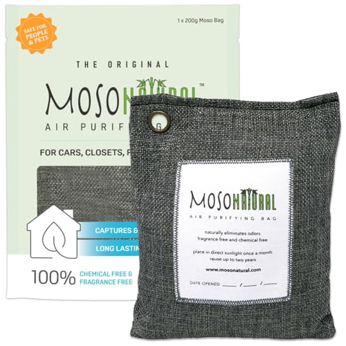 Moso Natural Air Purifying Bag 200g (7.05oz) A Scent Free Odor Eliminator for Cars, Closets, Bathrooms, Pet Areas. Premium Moso Bamboo Charcoal Odor Absorber. Two Year Lifespan! (Charcoal Grey)