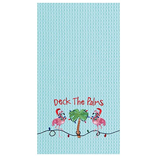 C&F Home Deck The Palms Cotton Christmas Embroidered Waffle Weave Kitchen Towel Decor Decoration Waffle Weave Kitchen Towel Blue