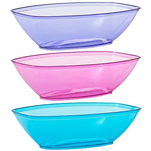 Set of 3 - 80 Oz. Oval Plastic Luau Serving Bowls, Party Snack or Salad Bowl, Assorted Colors