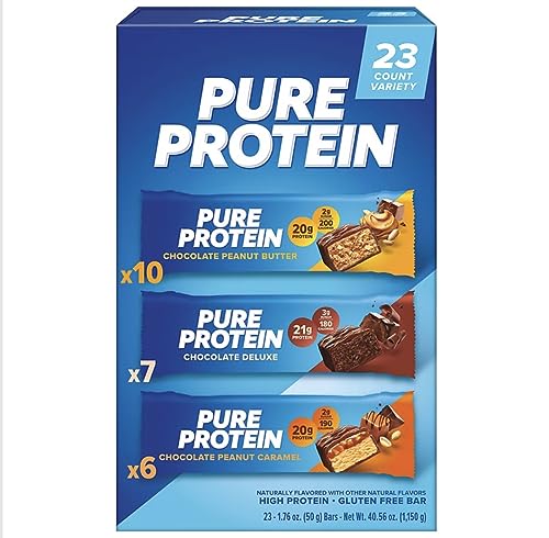 Pure Protein Bars, Nutrient Rich Snacks with High Protein for Energy Support, Minimal Sugar, Gluten-Free, Variety Pack (In NEYUM Packaging) (23 Pack)