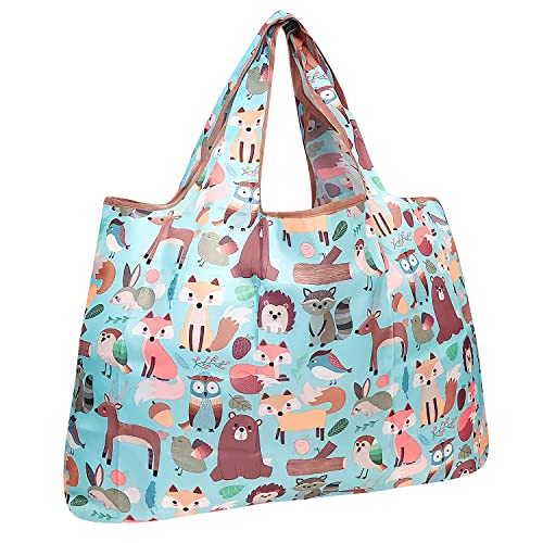 allydrew Large Foldable Tote Nylon Reusable Grocery Bag, Wilderness Animals