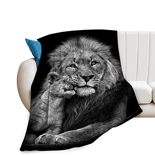 Lgihqey Black and White Lion Throw Blanket Lion and Lion Cub Animal Blanket Gifts for Adults Women Men Super Soft Cozy Warm Fleece Blanket for Couch Chair Bed Sofa Living Room Party Decor 40''X50''