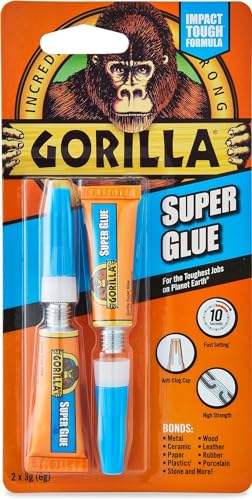 Gorilla Super Glue, Two 3 Gram Tubes, Clear, (Pack of 1)