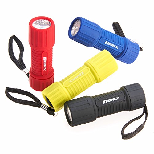 Dorcy Weather Resistant LED Flashlight with Lanyard, 4-Pack, Assorted Colors (41-4241)