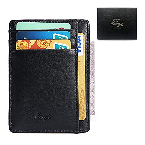 Kemy's Leather Credit Card Holder for Mens Slim RFID Card Case Men Front Pocket Wallets Mini Thin Genuine Leather Black, Easter Gift