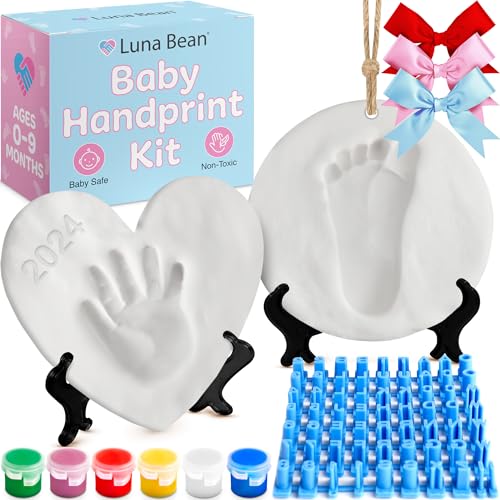 Luna Bean Baby Handprint & Baby Footprint Kit - Fun & Easy DIY Ornament Baby Keepsake Kit for Baby Boys & Girls, Newborn Gift, Baby's First Christmas, New Mom Gifts, Baby Shower Registry, Holiday