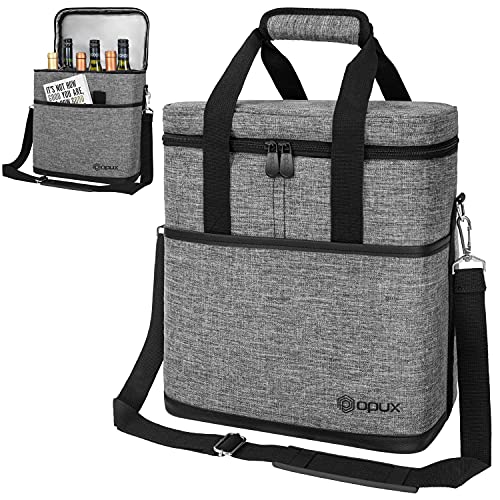 OPUX 6 Bottle Carrier Tote | Insulated Padded Wine Cooler Bag for Travel. Picnic, BYOB | Portable Leakproof Wine Tote Bag for Dinner, Party, Christmas, Wine Gift for Women, Men (Heather Gray)