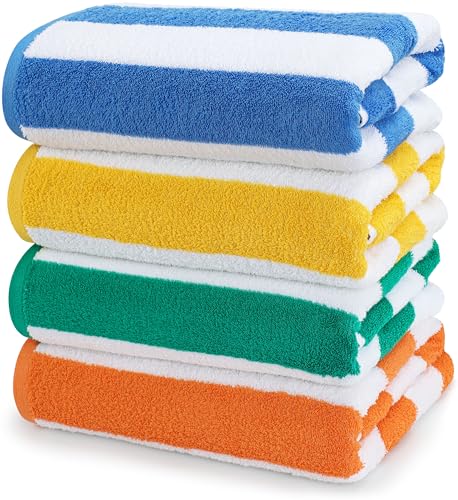 Utopia Towels [4 Pack Cabana Stripe Beach Towel, (30x60 Inches) Oversized 100% Ringspun Cotton Pool Towels, Highly Absorbent Bath Towels for Bathroom
