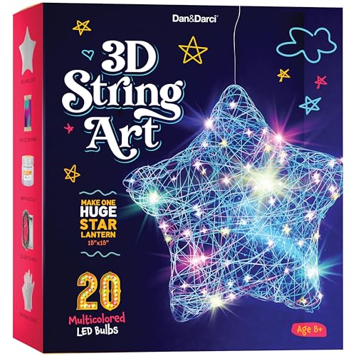 Dan&Darci 3D Light Up String Art Kit for Kids - Star Lantern Making Kit w/ 20 LEDs - Kids Easter Gifts - Crafts Set for Girls and Boys Ages 8-12 Kid - Kits for Age 8, 9, 10, 11, 12 Year Old Girl Gift