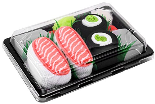 Rainbow Socks - Men's Women's - Sushi Socks Box Salmon Cucumber Maki - 2 Pairs S