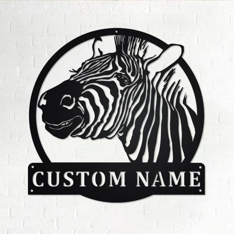 Lylymayaa Custom Zebra Metal Signs Black Metal Wall Art Family Personalized Metal Name Front Door Sign Welcome Sign Monogram Wall Decor Housewarming Gift for Family