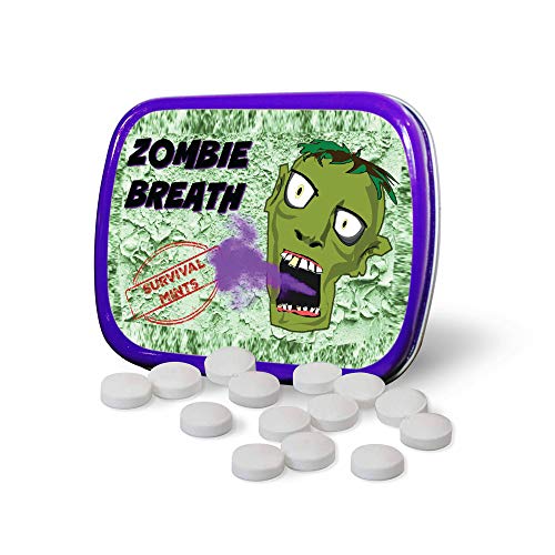 Zombie Breath Survival Mints - Zombie survival design mint tin - Novelty candy for boys - Wintergreen breath mints, sugar-free - Halloween Gifts for Teens - Halloween Gifts Bags Goodies