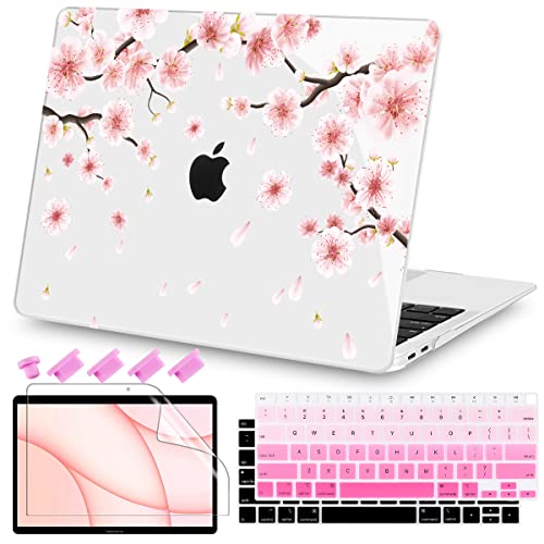 Teryeefi New MacBook Air 13 Inch Case 2021 2020 2019 2018 Release A2337 M1/ A1932/A2179 with Retina Display Touch ID, Floral Hard Plastic Shell Case and Keyboard Cover,Cherry Blossoms