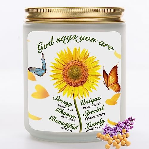 Christian Gifts for Women, Candles Lavender for Home Scented, Inspirational Gifts for Women, Sunflower Gifts for Women, Mom, Friend, Scented Candles -7oz Jar Candle, Over 35 Hours of Burn Time