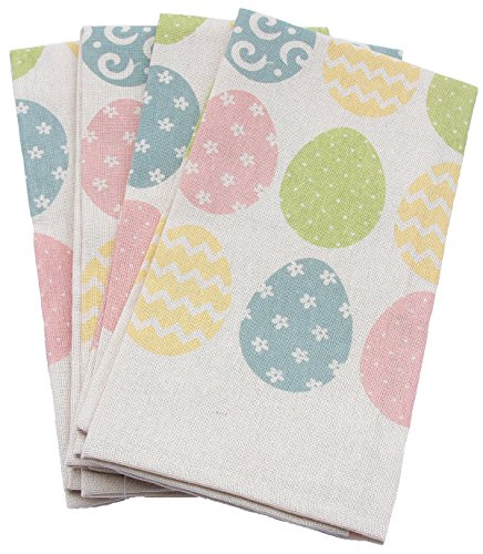 Xia Home Fashions Bunny Eggs Printed Easter Towels, 16 by 22-Inch, Natural, Set of 4