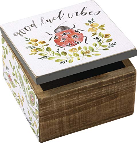 Primitives by Kathy Hand Lettered Hinged Box, Small, Ladybug-Good Luck Vibes