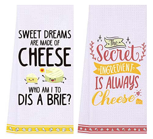 LXOMILL Cheese Gifts, Funny Kitchen Towels, Punny Cheese Gifts Baskets, Cute Decorative Dish Towels Sets, Cheese Lover Friend Gift, Funny Kitchen Decor Housewarming Gift
