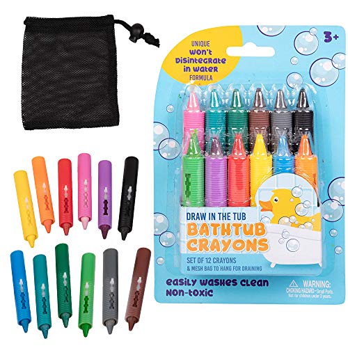 Bath Crayons Super Set - Set of 12 Draw in the Tub Colors with Bathtub Storage Mesh Bag -Non-Toxic, Safe for Children, Won't Disintegrate in Water -Art Project for Kids and Toddlers