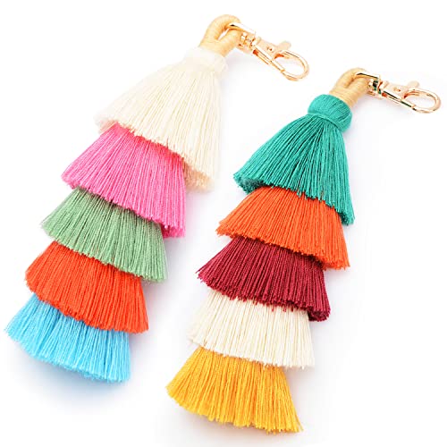 I-BOSOM Colorful Boho Pom Pom Tassel Bag Charm Key Chain (E style)
