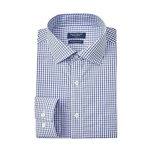 Year In Year Out Wrinkle Free Dress Shirt for Men Regular Fit Long Sleeve Wrinkle Resistant Shirt(Blue White 167,L)