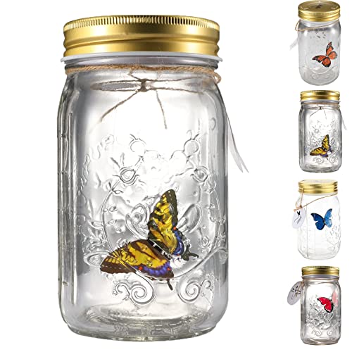 Tianfry Butterfly Collection Jar, Butterfly in a Jar That Moves, Butterfly Collection Mason Jar, Animated Butterfly in a Jar (Yellow)