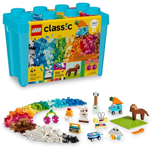 LEGO Classic Vibrant Creative Brick Box, Arts & Crafts Sensory Toy for Kids, Creative Building Set with a Unicorn, Skateboard, Guitar, Plane & More, Birthday Gift for 4 Year Old Girls and Boys, 11038